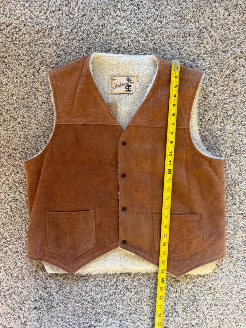 Vintage Sears Fieldmaster Brown Suede Sherpa Lined Vest Large - Picture 3 of 5